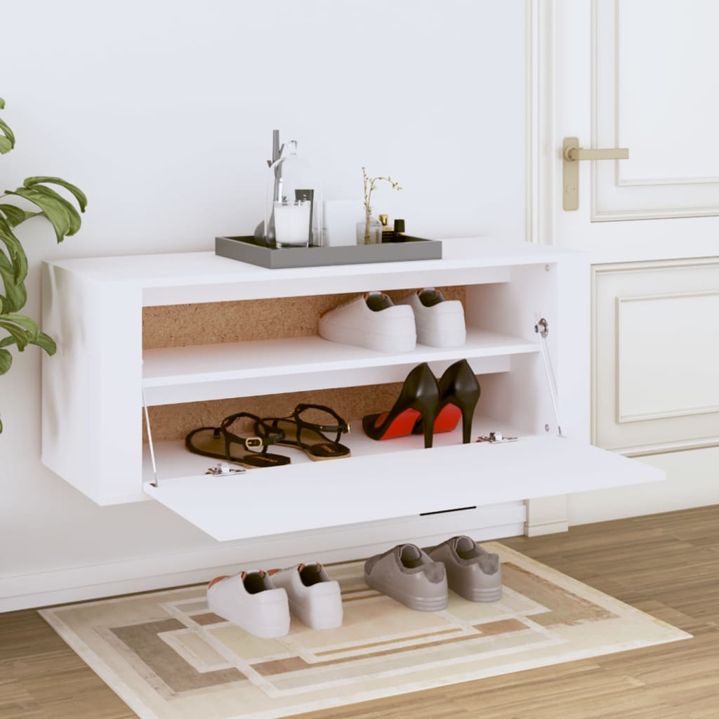 Wall Shoe Cabinet White 100x35x38 cm Engineered Wood