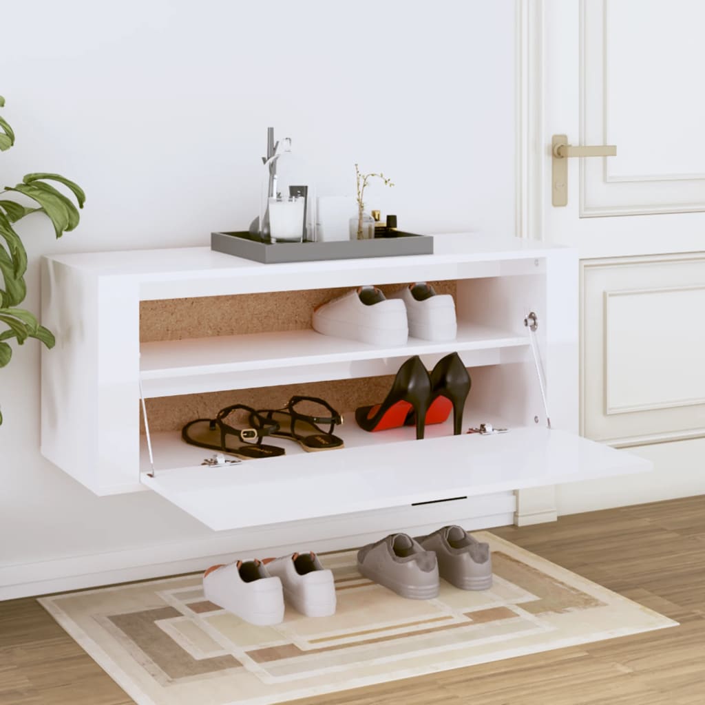 Wall Shoe Cabinet High Gloss White 100x35x38 cm Engineered Wood