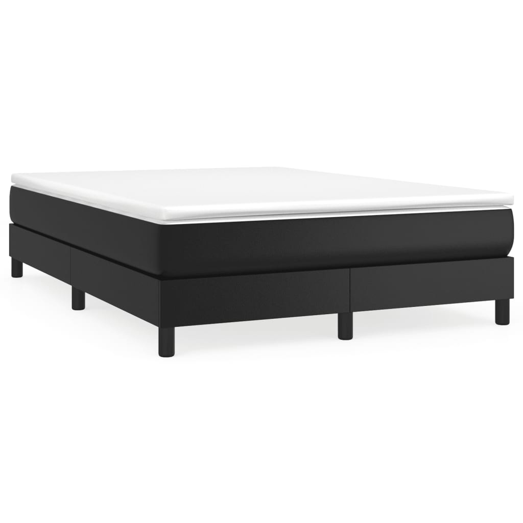 Box Spring Bed Frame Black Queen Faux Leather