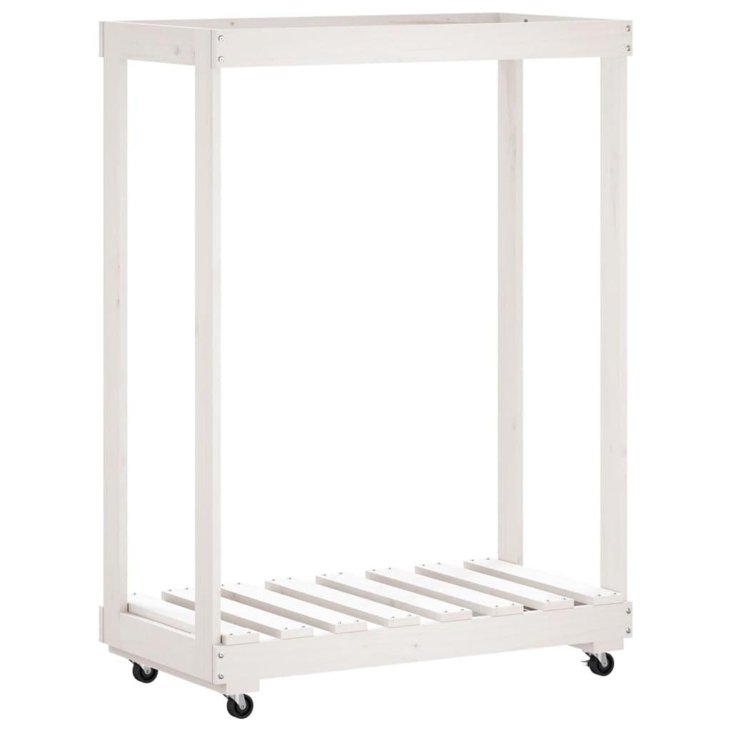 Log Holder with Wheels White 76.5x40x108 cm Solid Wood Pine