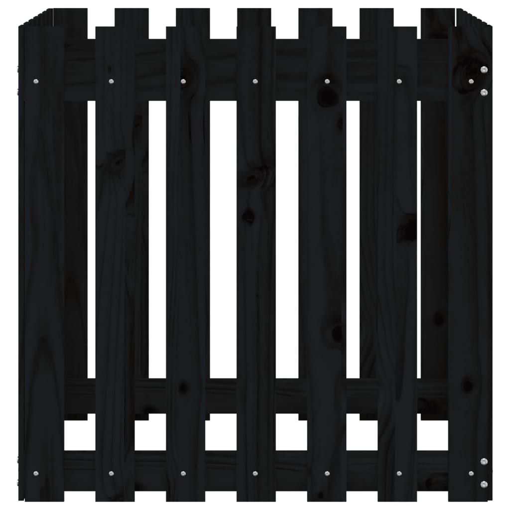 Garden Planter with Fence Design Black 70x70x70 cm Solid Wood Pine