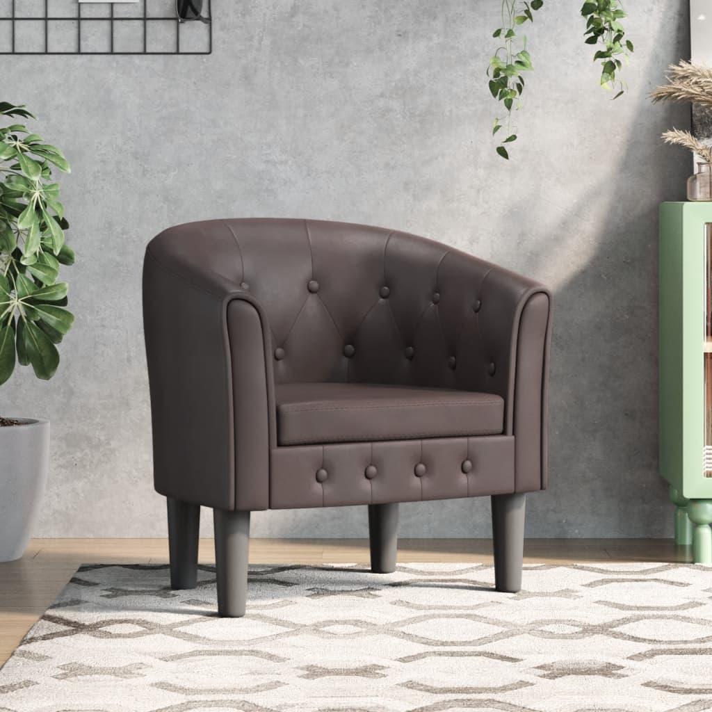 Tub Chair Brown Faux Leather