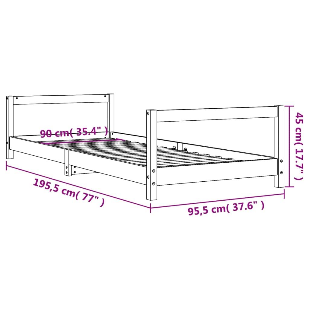 Kids Bed Frame Black 90x190 cm Solid Wood Pine