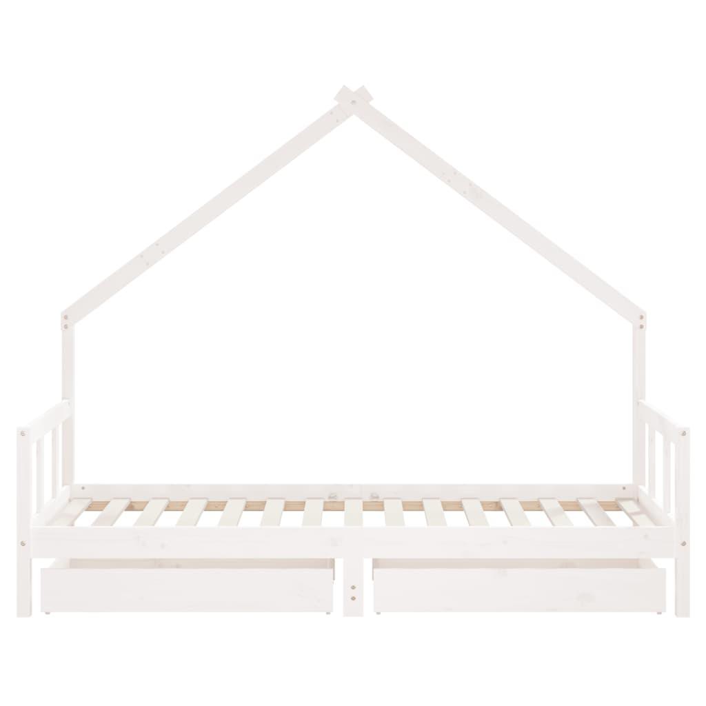 Kids Bed Frame with Drawers White 90x190 cm Solid Wood Pine
