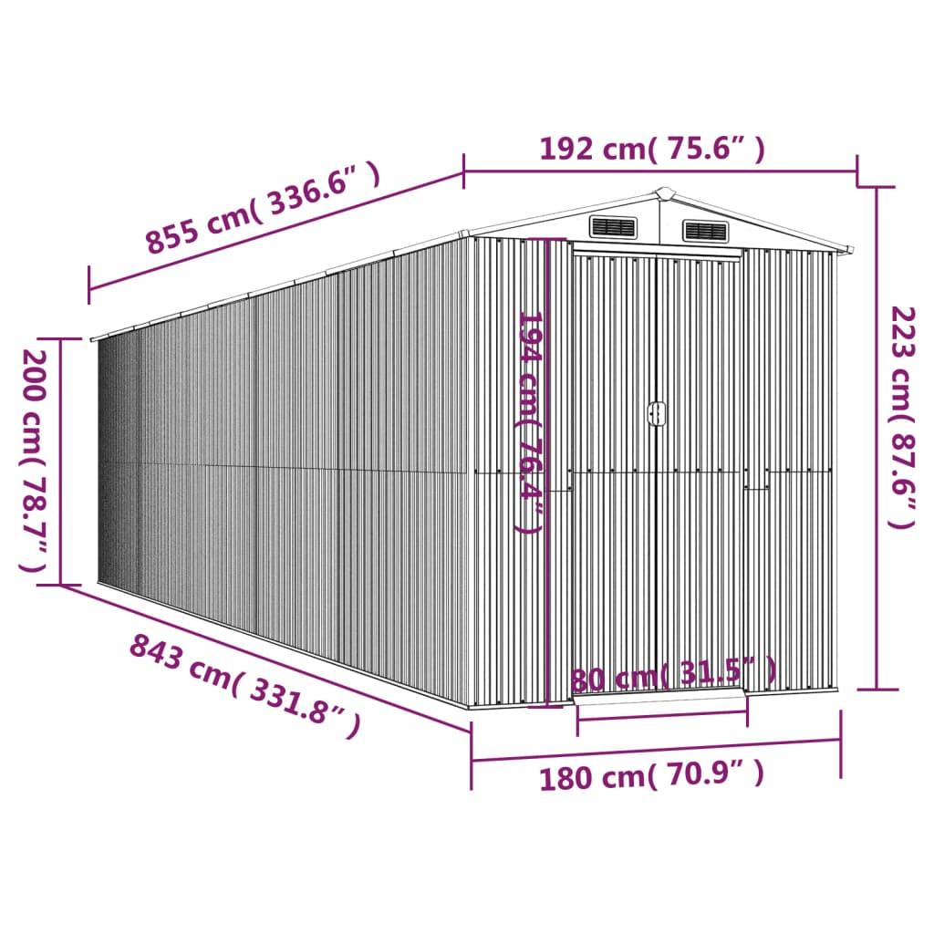 Garden Shed Anthracite 192x855x223 cm Galvanised Steel