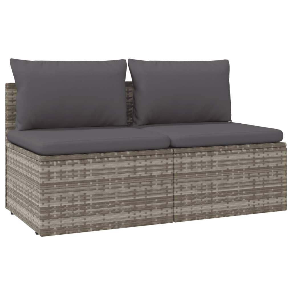 2-Seater Garden Sofa with Cushions Grey Poly Rattan