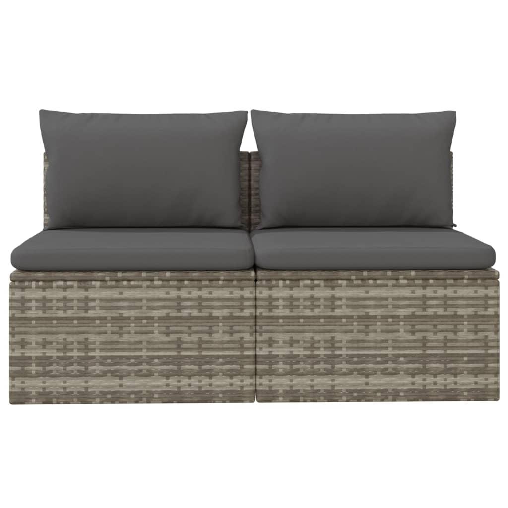 2-Seater Garden Sofa with Cushions Grey Poly Rattan
