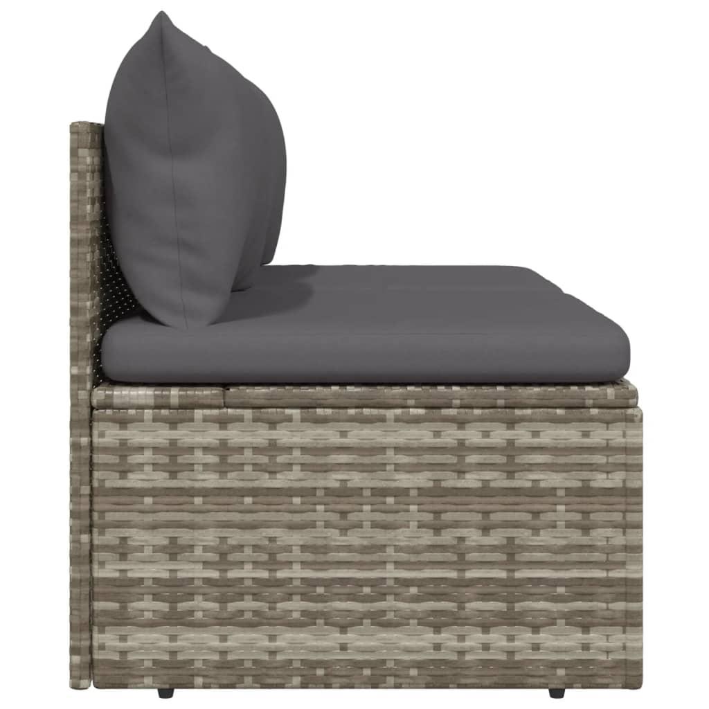 2-Seater Garden Sofa with Cushions Grey Poly Rattan