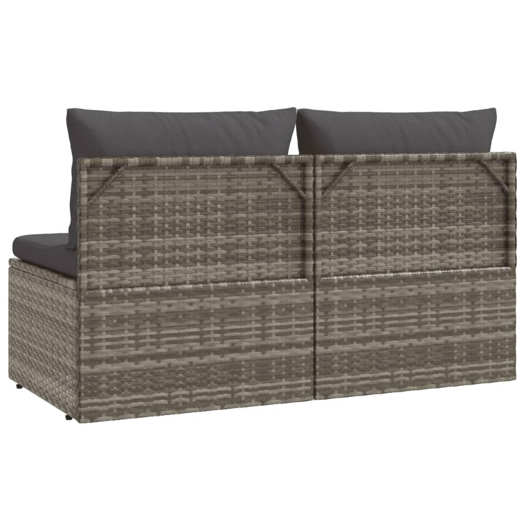 2-Seater Garden Sofa with Cushions Grey Poly Rattan
