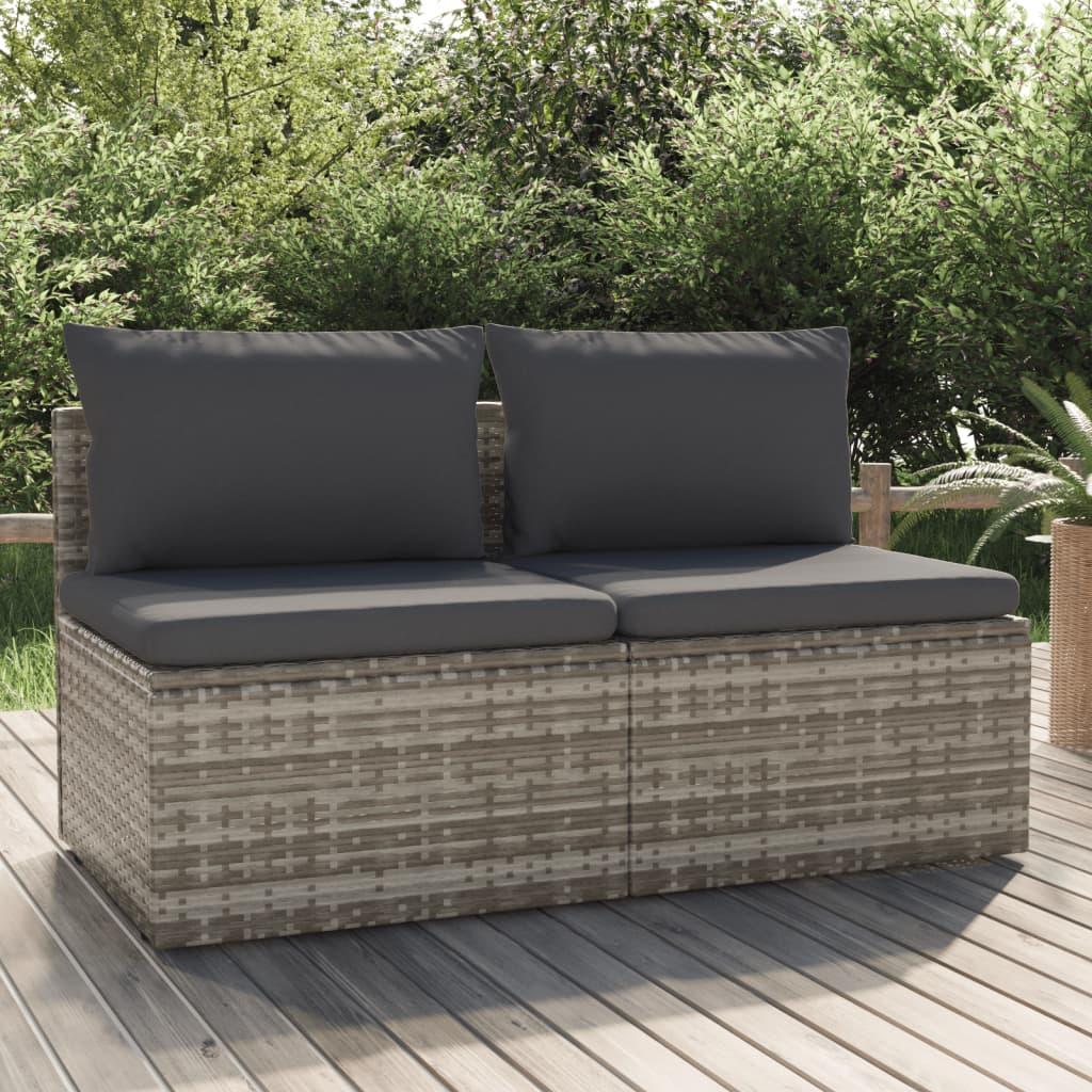 2-Seater Garden Sofa with Cushions Grey Poly Rattan