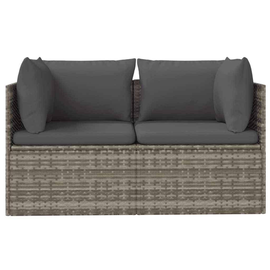 2-Seater Garden Sofa with Cushions Grey Poly Rattan