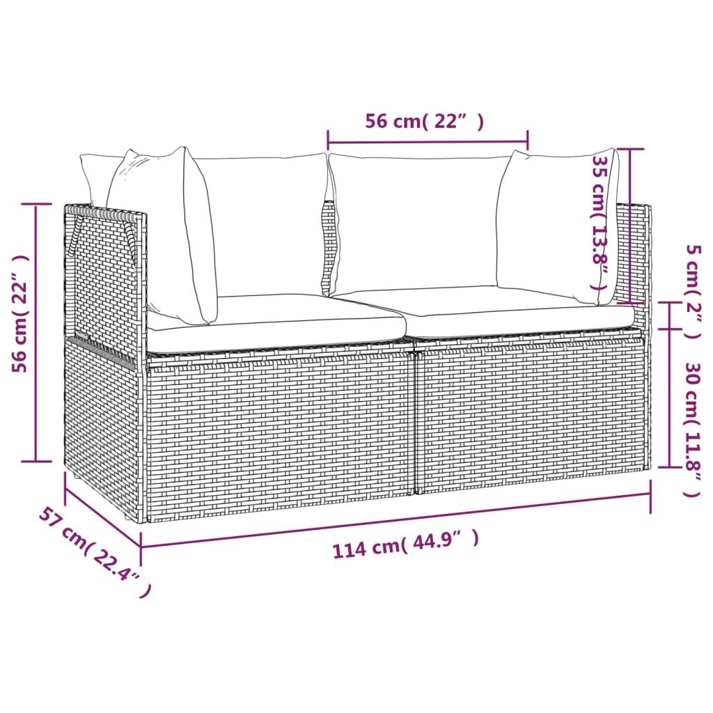 2-Seater Garden Sofa with Cushions Grey Poly Rattan
