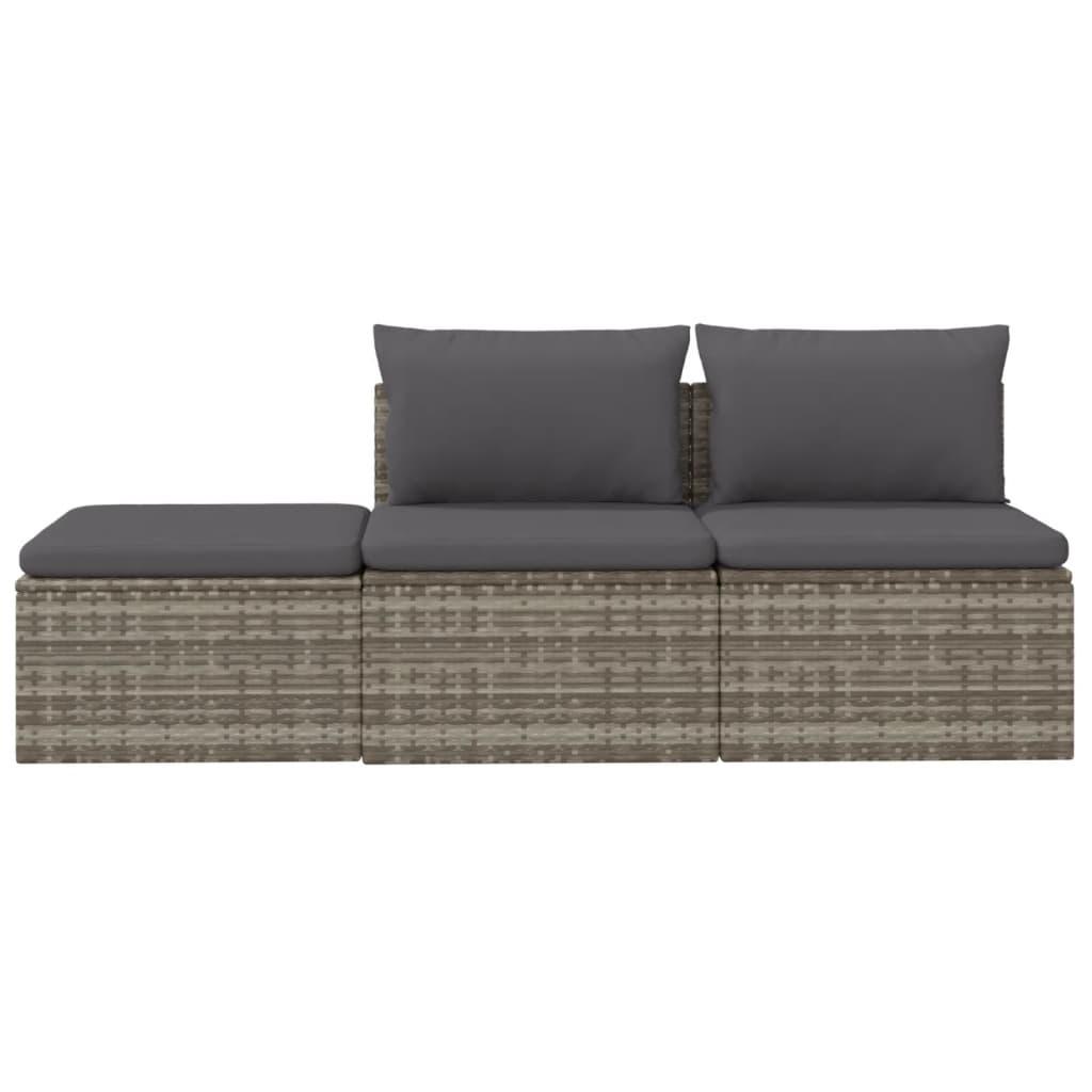 3 Piece Garden Lounge Set with Cushions Grey Poly Rattan