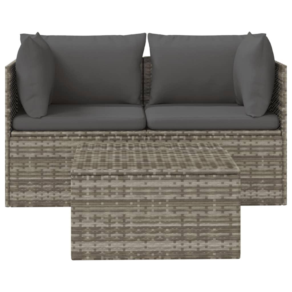 3 Piece Garden Lounge Set with Cushions Grey Poly Rattan