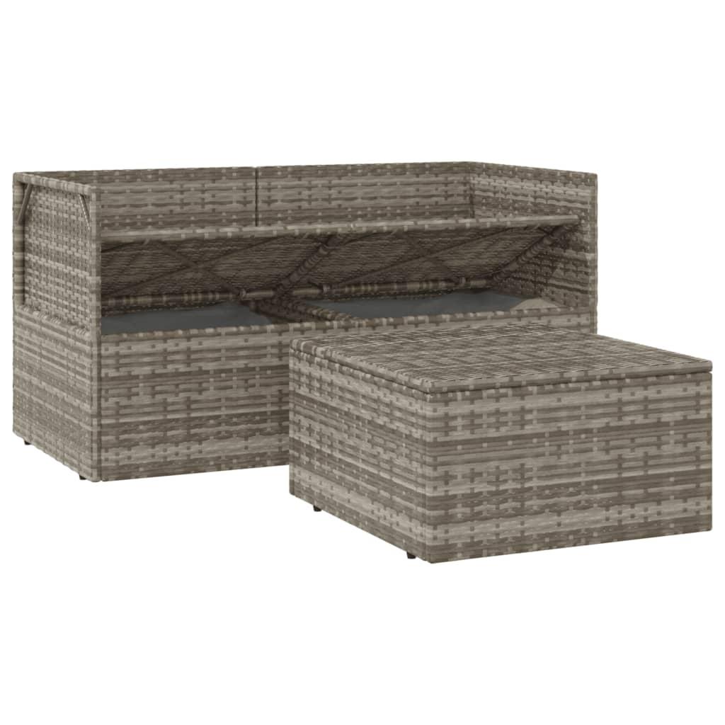 3 Piece Garden Lounge Set with Cushions Grey Poly Rattan