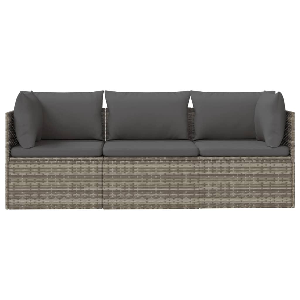 3 Piece Garden Lounge Set with Cushions Grey Poly Rattan