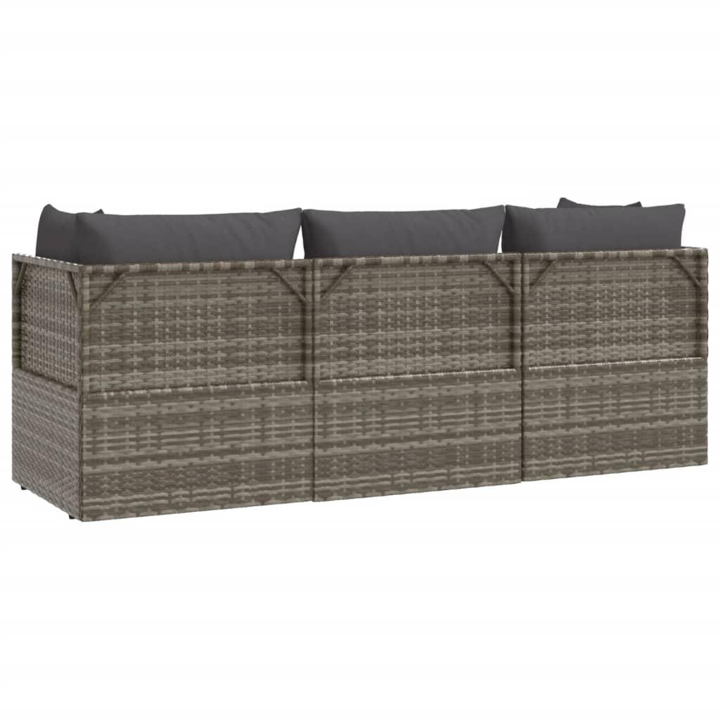 3 Piece Garden Lounge Set with Cushions Grey Poly Rattan