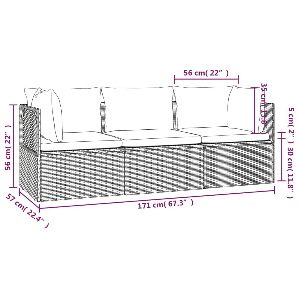 3 Piece Garden Lounge Set with Cushions Grey Poly Rattan