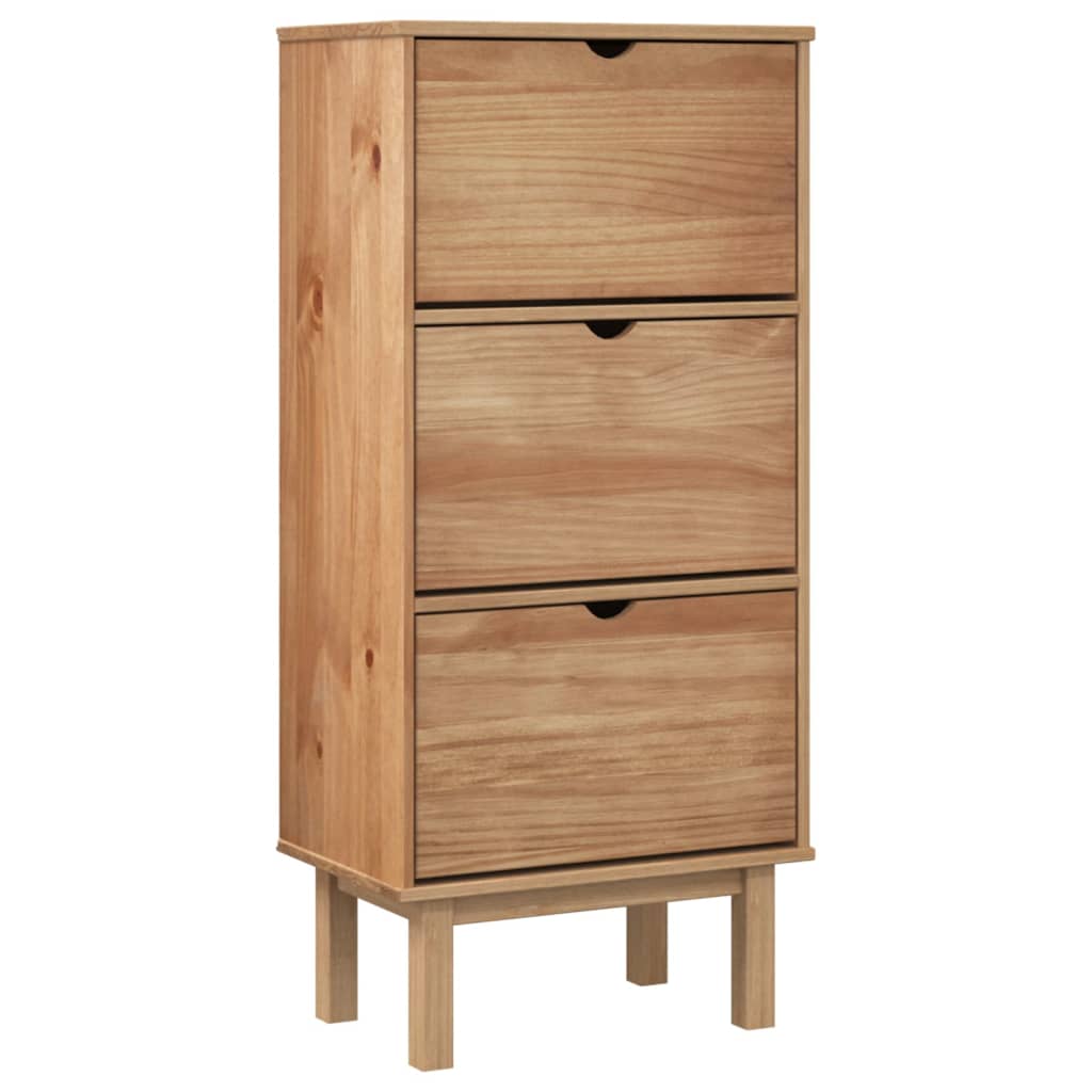 Shoe Cabinet OTTA with 3 Drawers Brown Solid Wood Pine