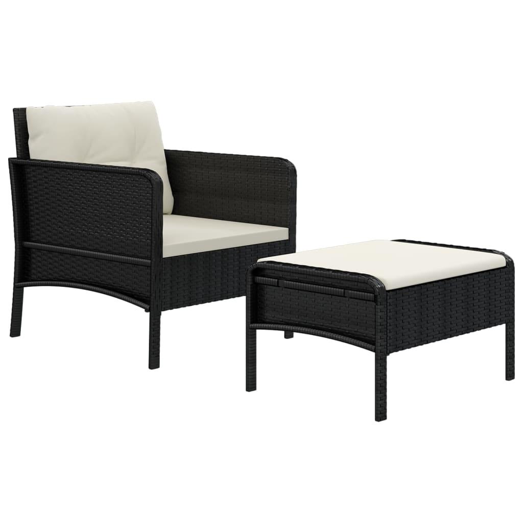 2 Piece Garden Lounge Set with Cushions Black Poly Rattan