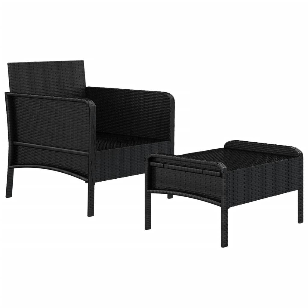 2 Piece Garden Lounge Set with Cushions Black Poly Rattan