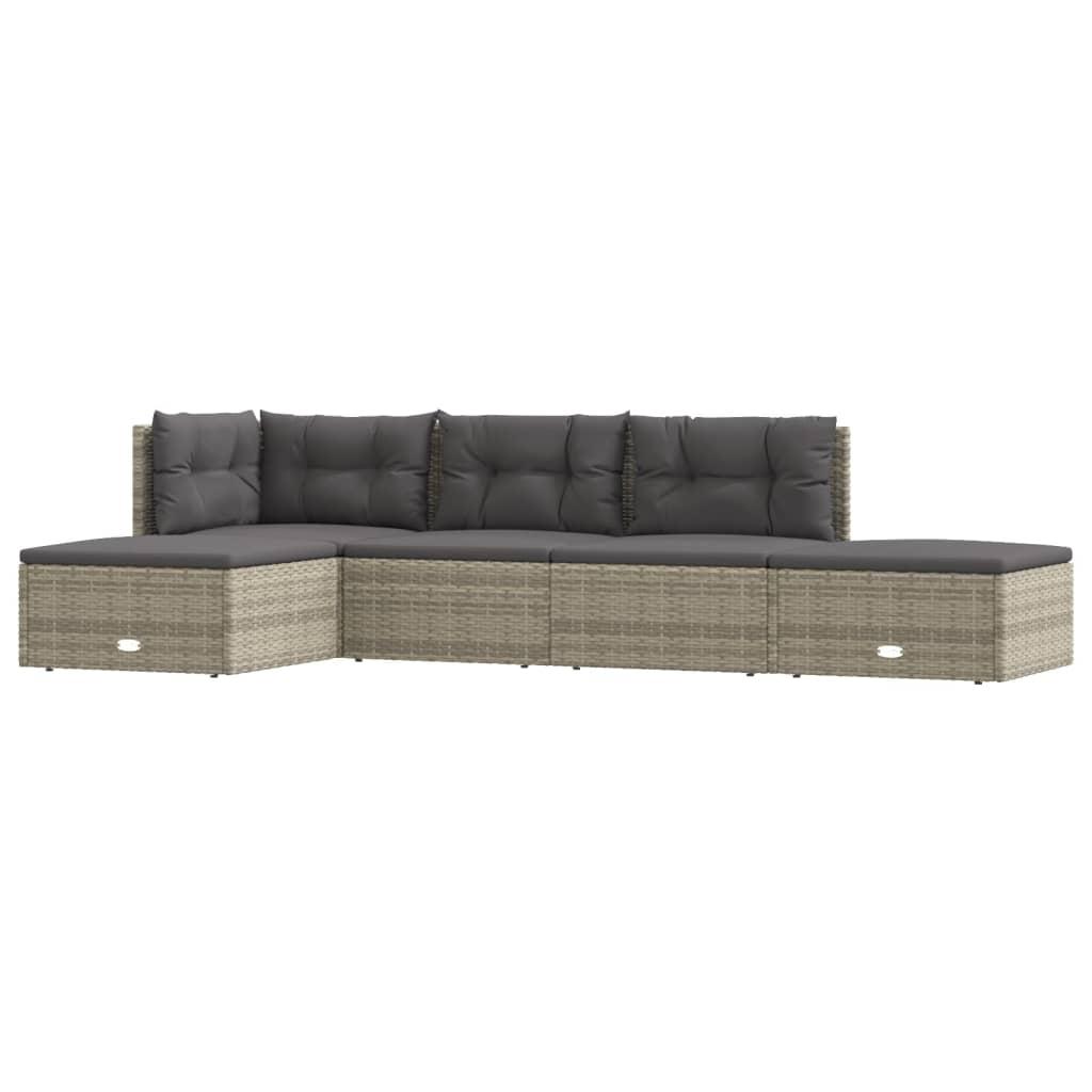 5 Piece Garden Lounge Set with Cushions Grey Poly Rattan