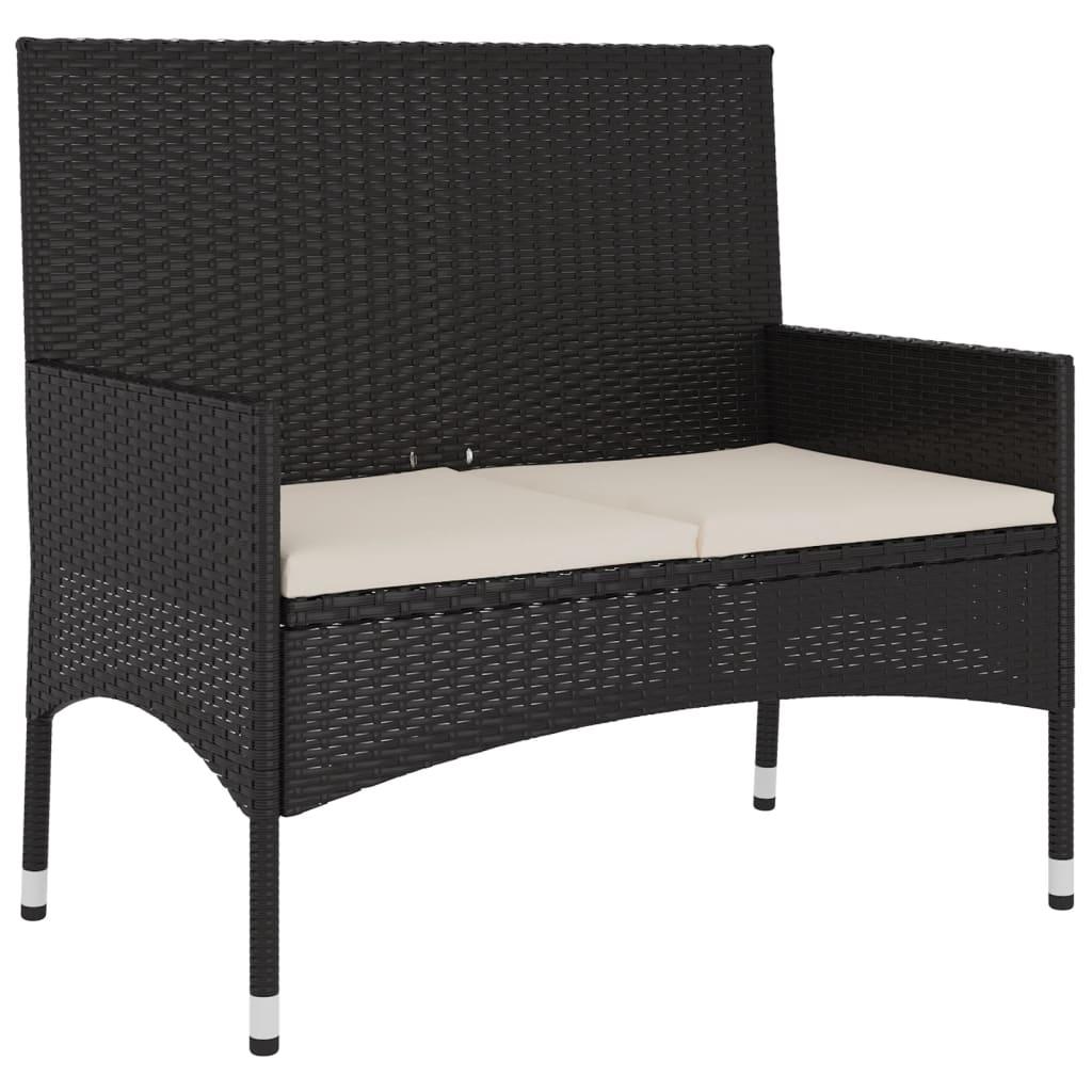 2-Seater Garden Bench with Cushions Black Poly Rattan