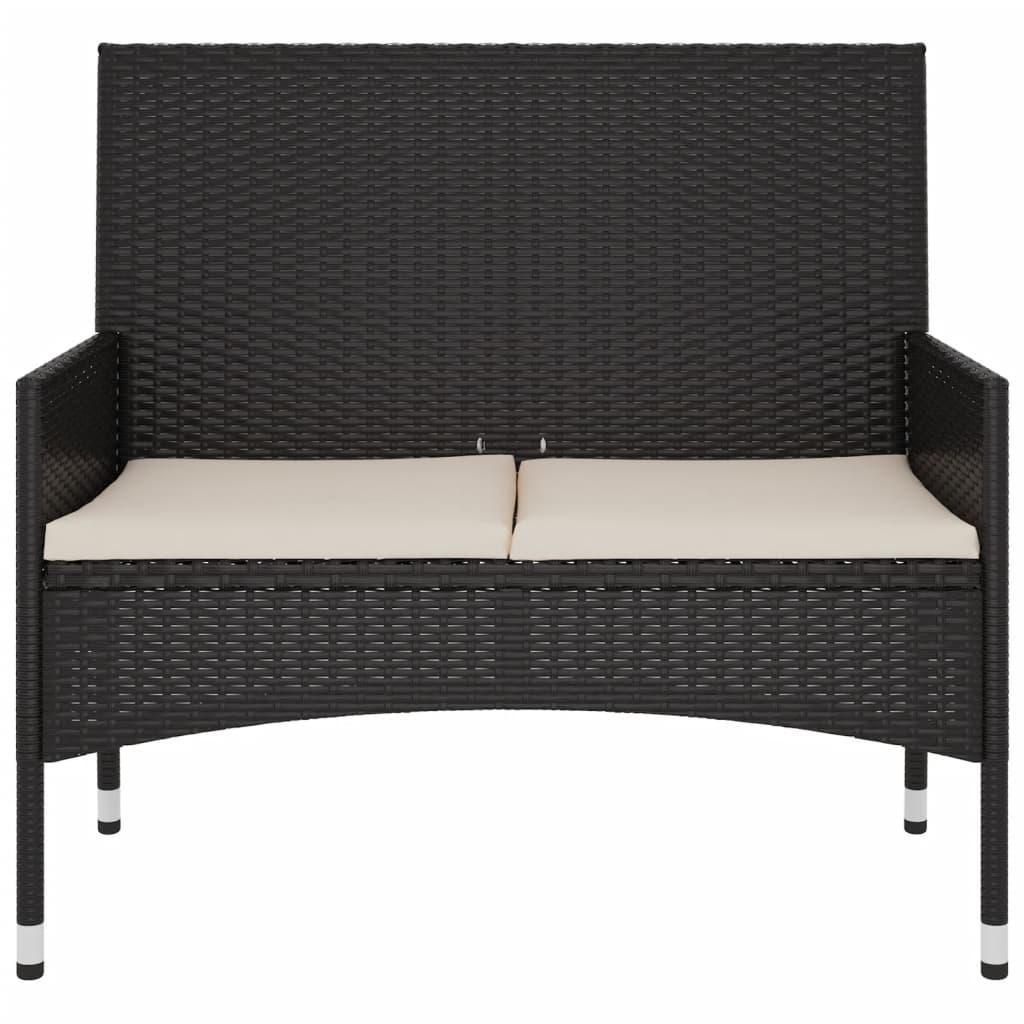 2-Seater Garden Bench with Cushions Black Poly Rattan