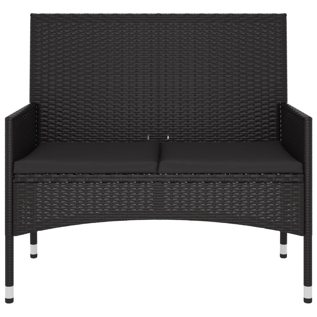 2-Seater Garden Bench with Cushions Black Poly Rattan
