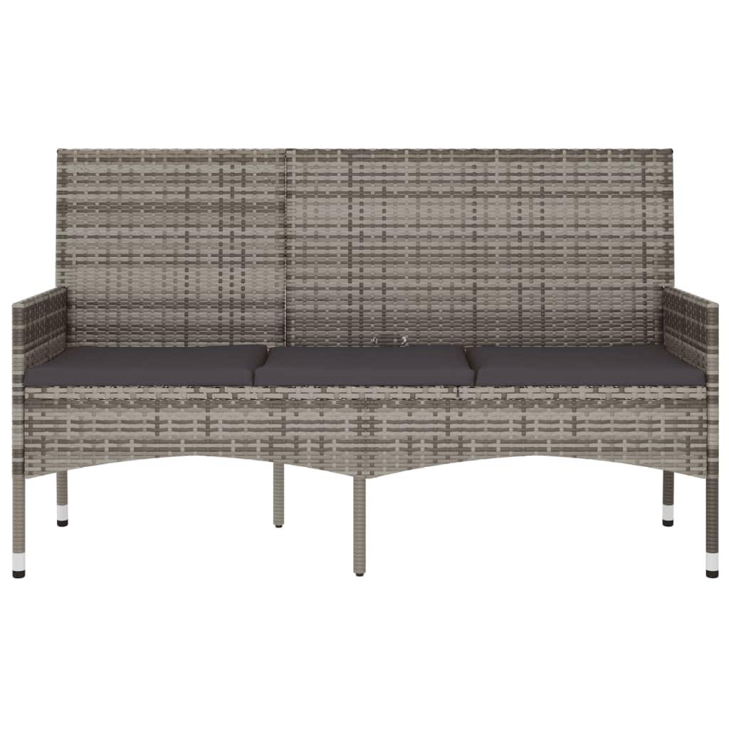 3-Seater Garden Bench with Cushions Grey Poly Rattan