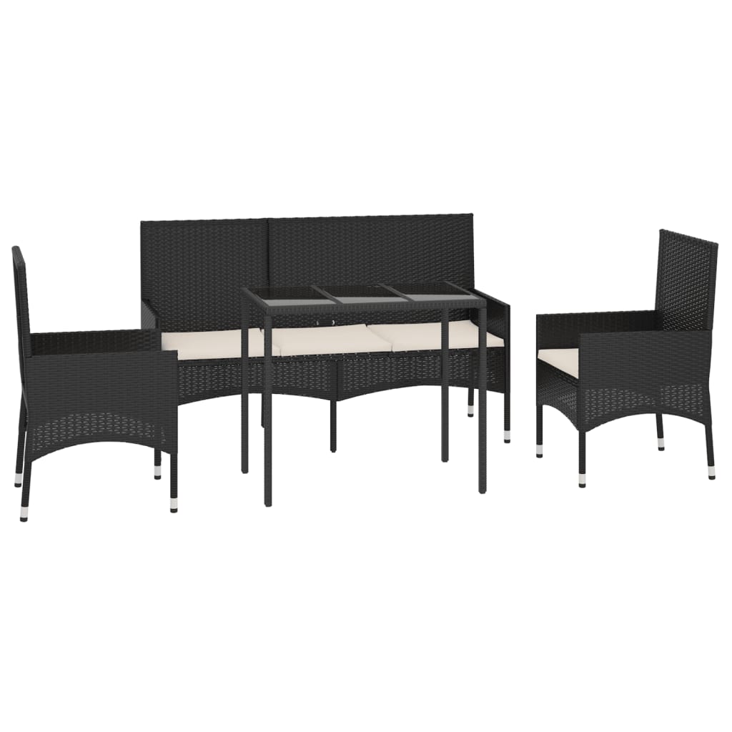 4 Piece Garden Lounge Set with Cushions Black Poly Rattan