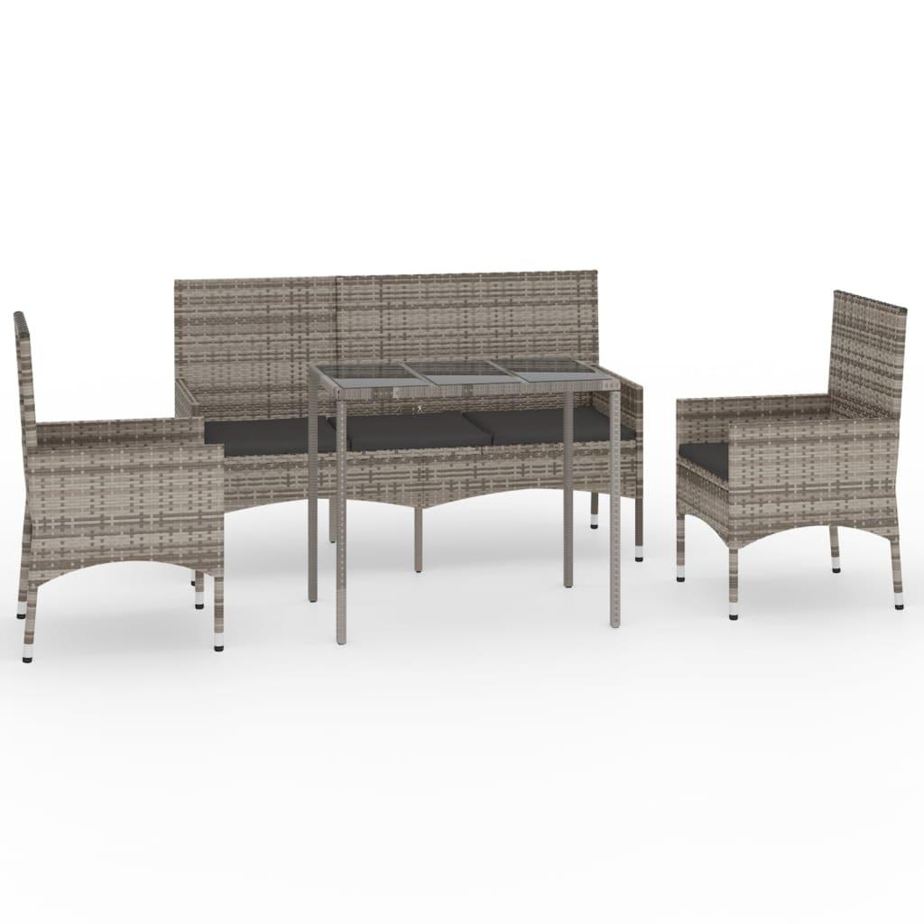 4 Piece Garden Lounge Set with Cushions Grey Poly Rattan