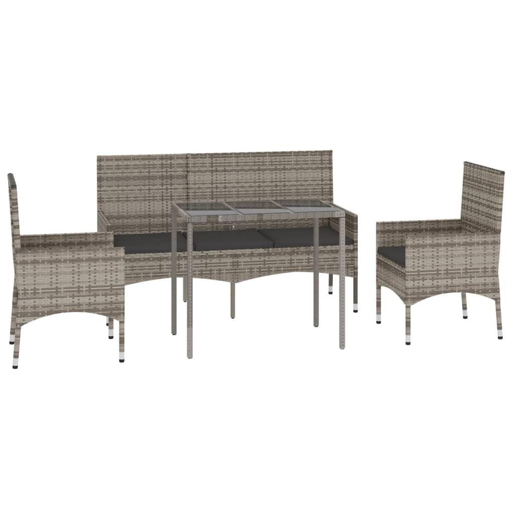 4 Piece Garden Lounge Set with Cushions Grey Poly Rattan