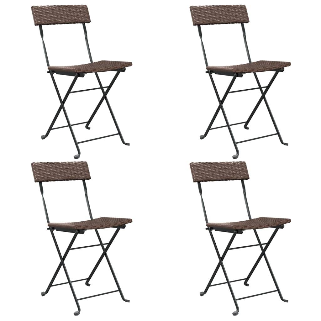 Folding Bistro Chairs 4 pcs Brown Poly Rattan and Steel