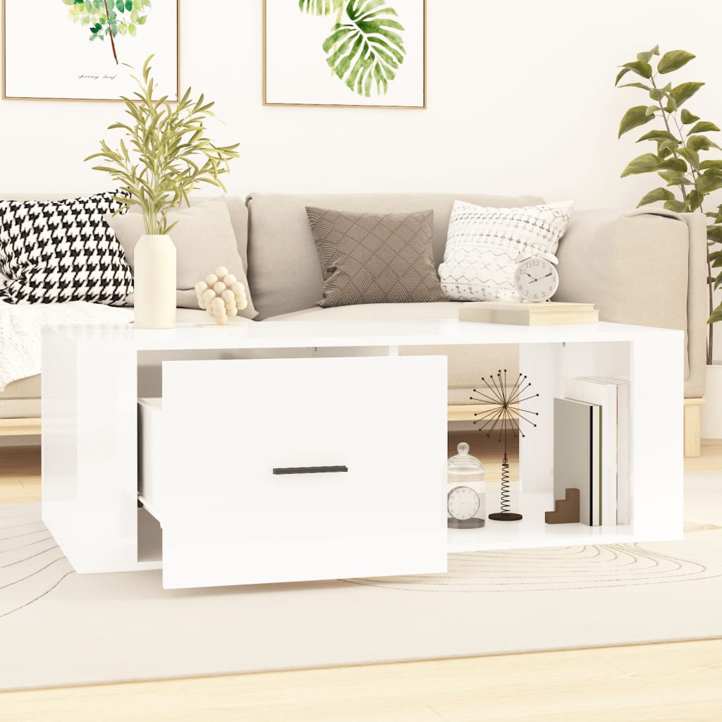 Coffee Table High Gloss White 100x50.5x35 cm Engineered Wood