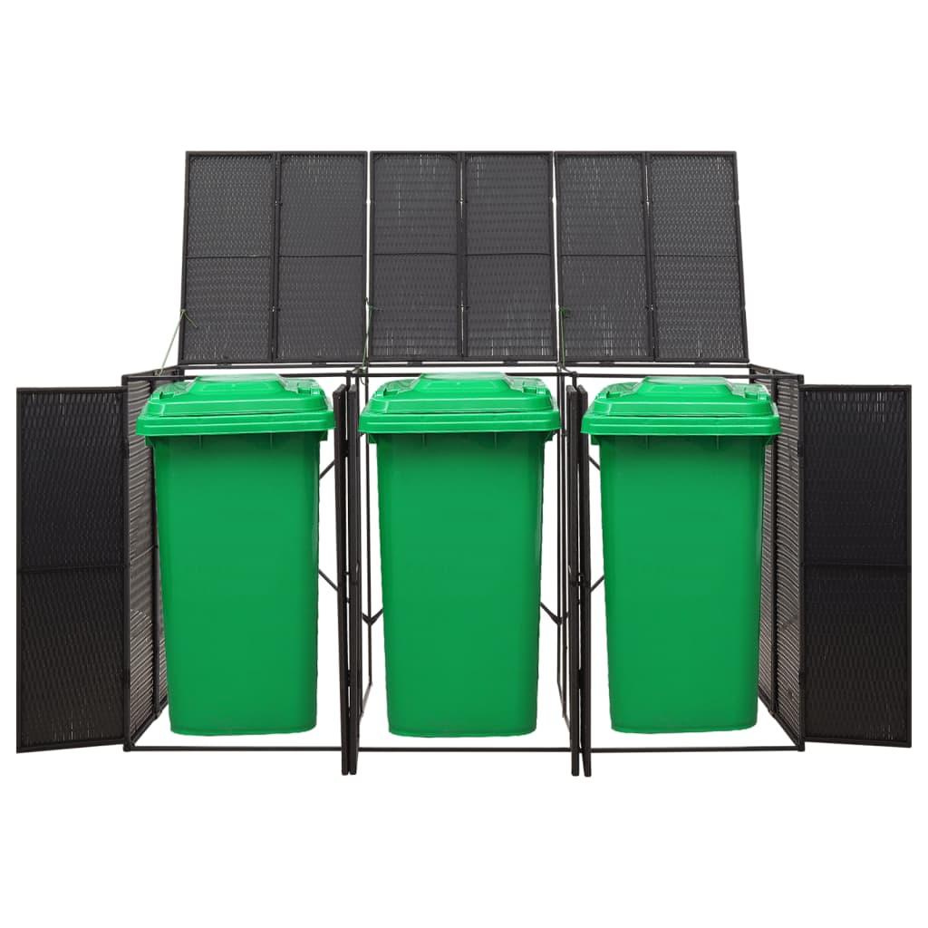 Triple Wheelie Bin Shed Black 207x80x117 cm Poly Rattan