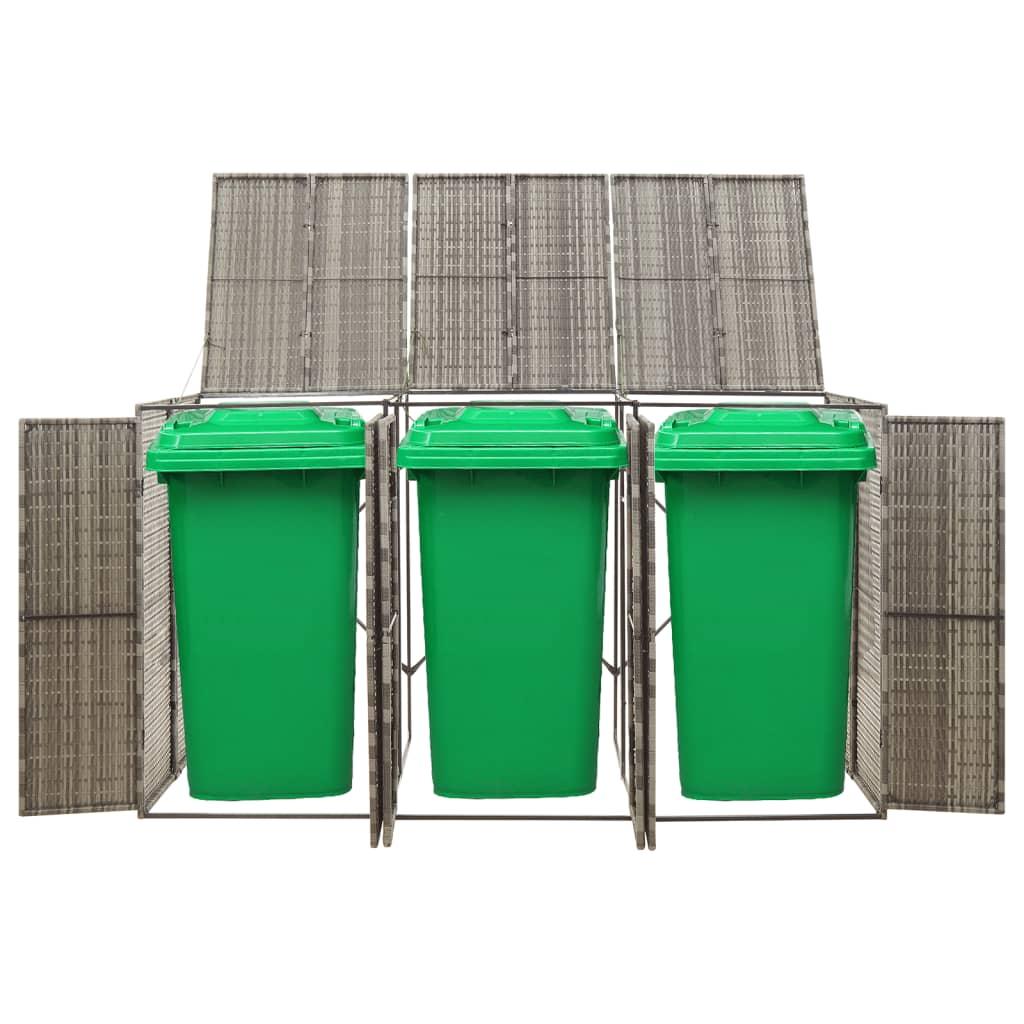 Triple Wheelie Bin Shed Grey 207x80x117 cm Poly Rattan
