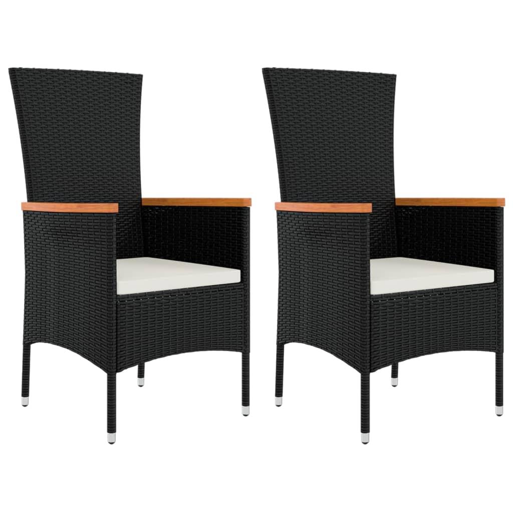 Garden Chairs with Cushions 2 pcs Poly Rattan Black