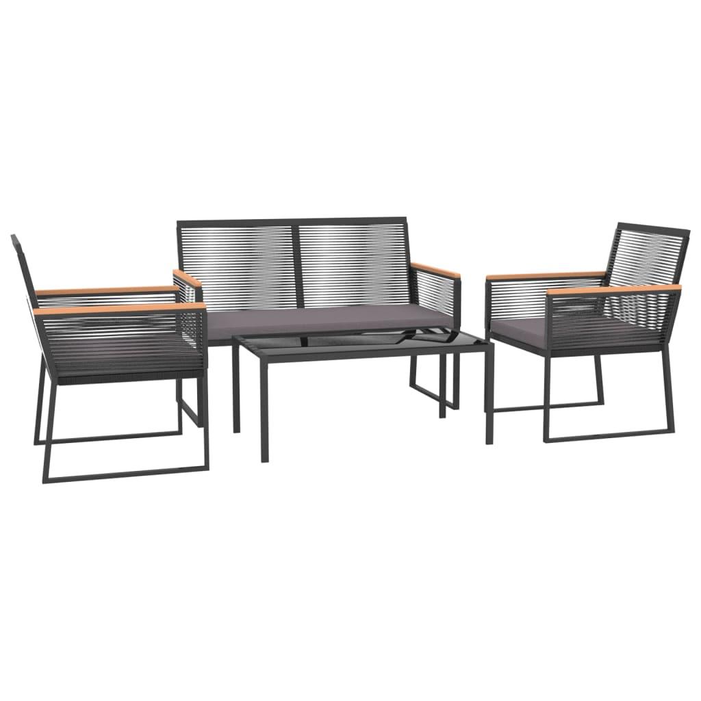 4 Piece Garden Lounge Set with Cushions Black Steel