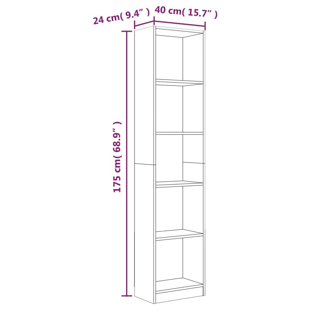 5-Tier Book Cabinet Brown Oak 40x24x175 cm Engineered Wood