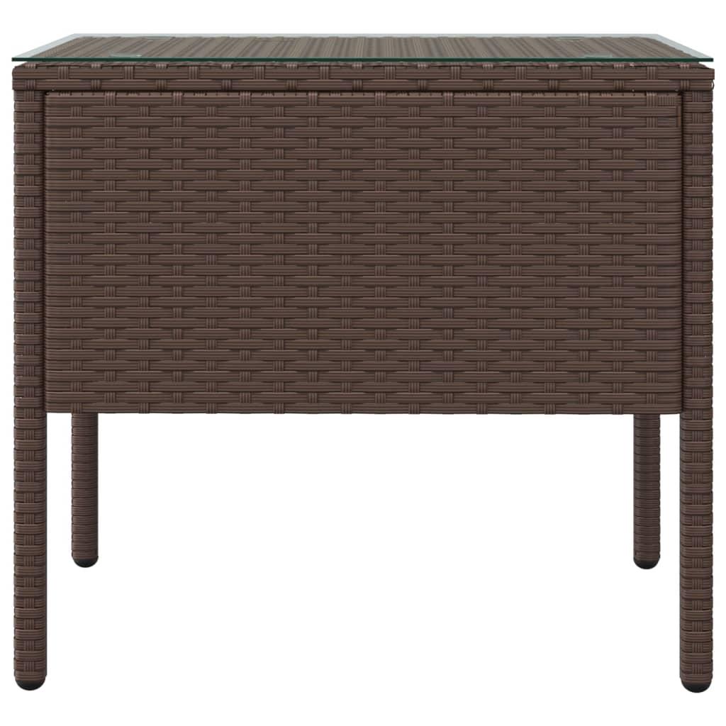 Side Table Brown 53x37x48 cm Poly Rattan and Tempered Glass