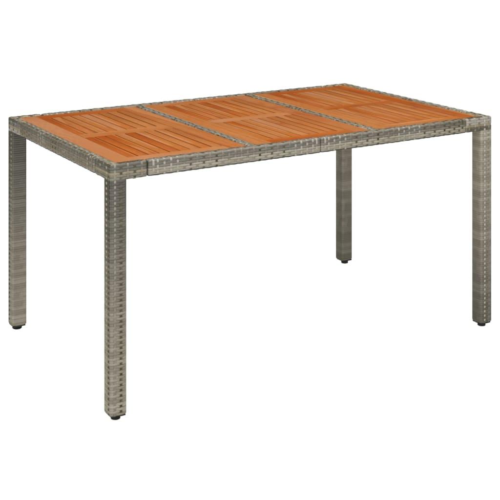 Garden Table with Wooden Top Grey 150x90x75 cm Poly Rattan