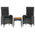 3 Piece Garden Lounge Set with Cushions Black Poly Rattan
