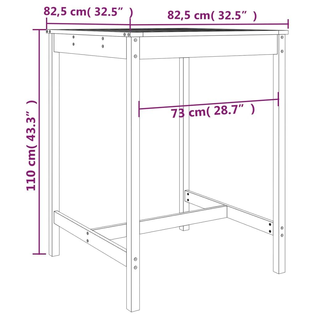 Garden Table White 82.5x82.5x110 cm Solid Wood Pine