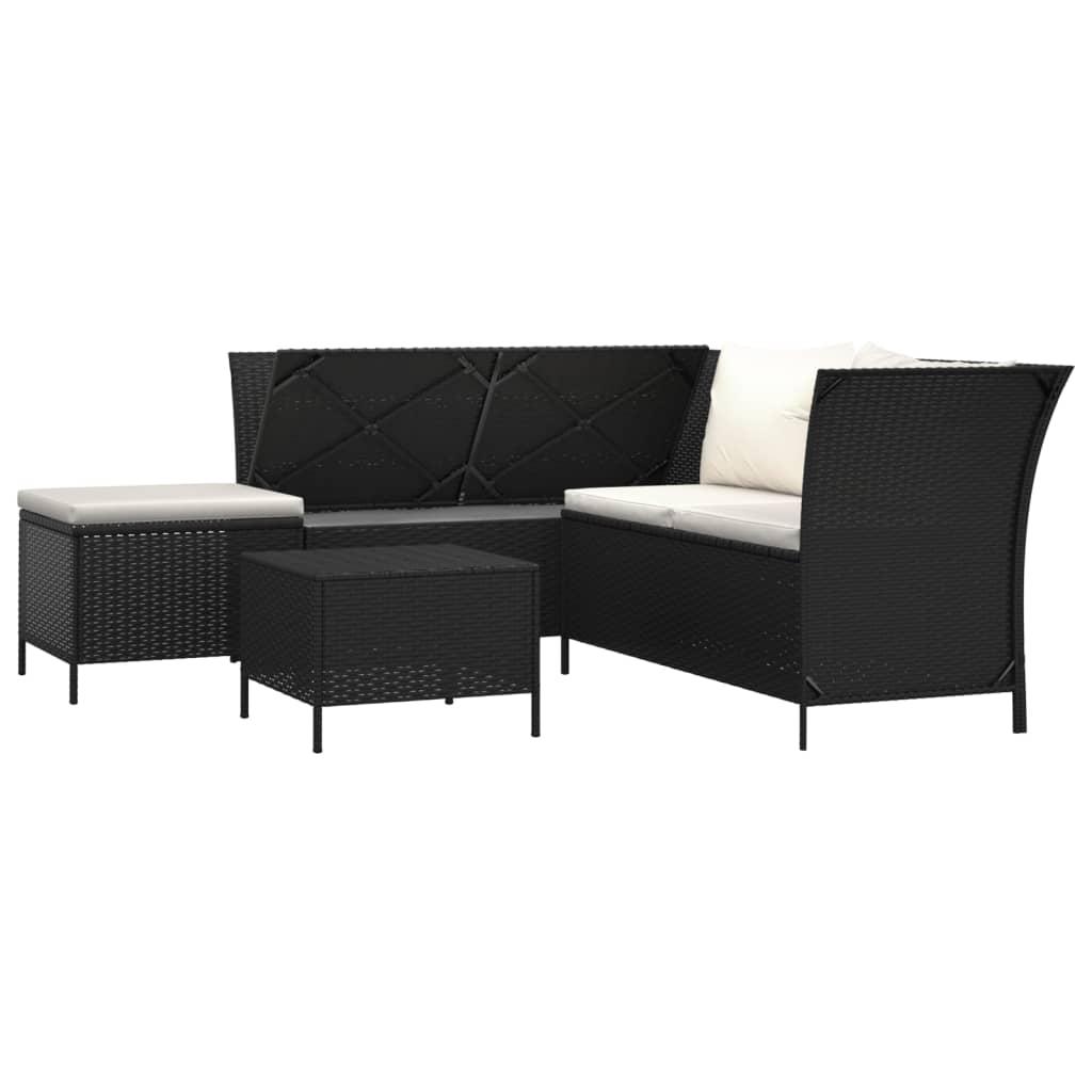4 Piece Garden Lounge Set with Cushions Black Poly Rattan