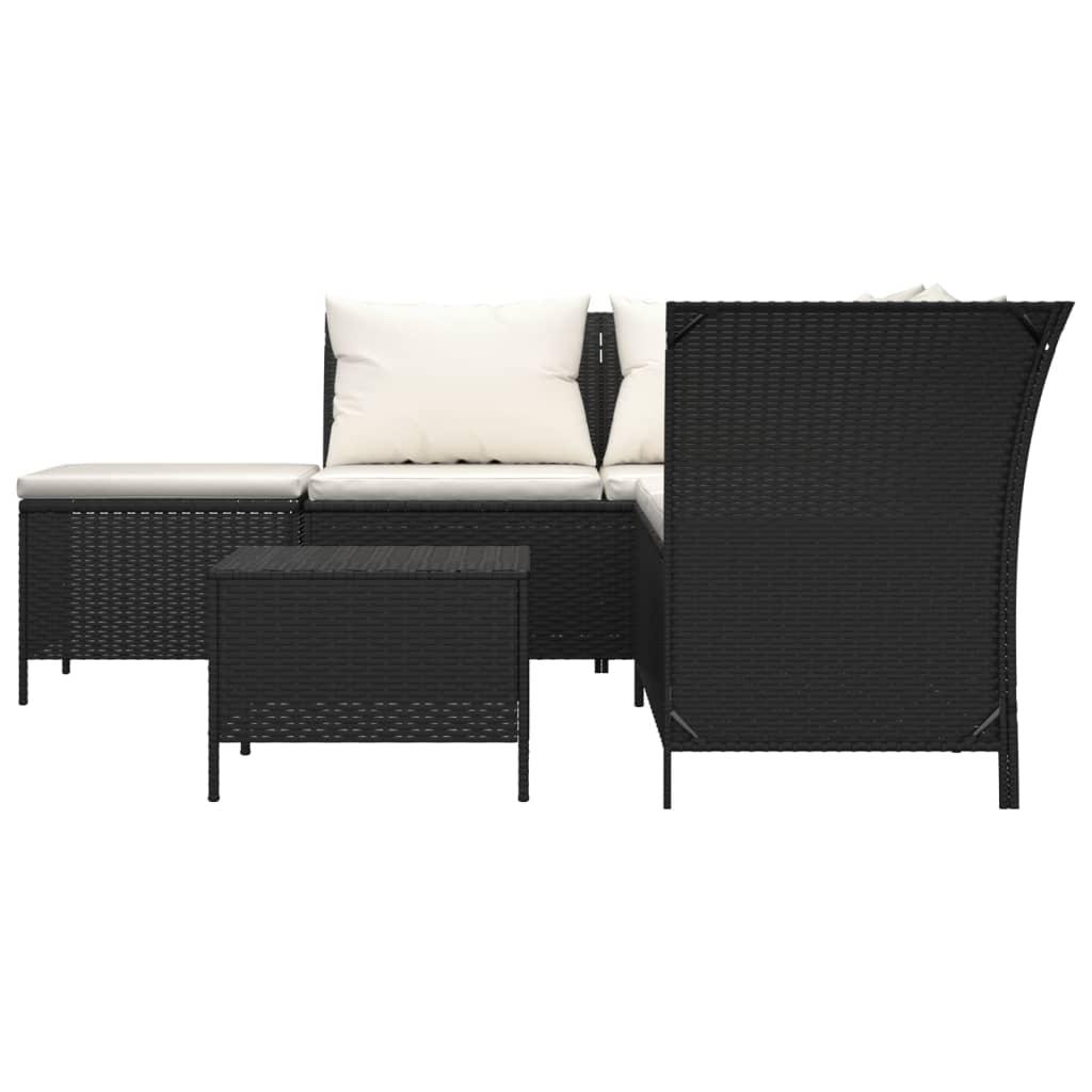4 Piece Garden Lounge Set with Cushions Black Poly Rattan
