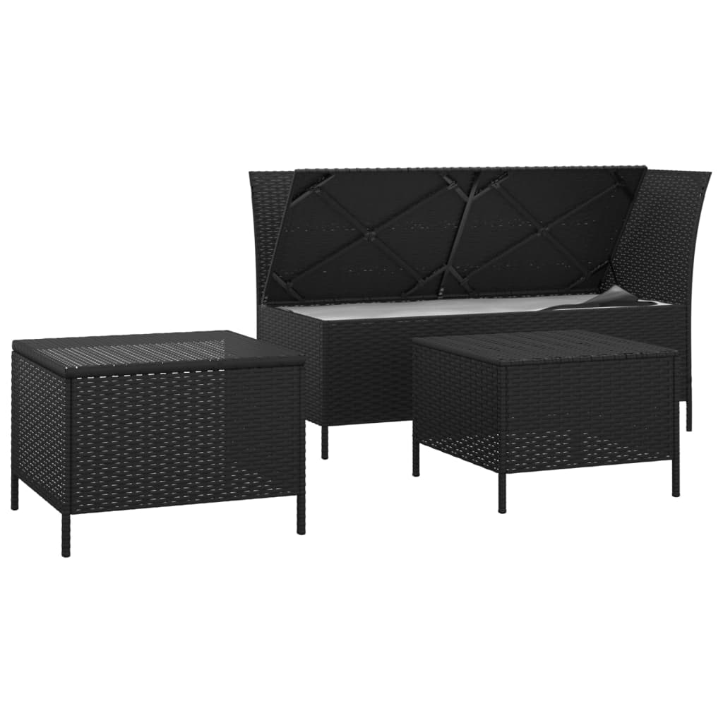3 Piece Garden Lounge Set with Cushions Black Poly Rattan