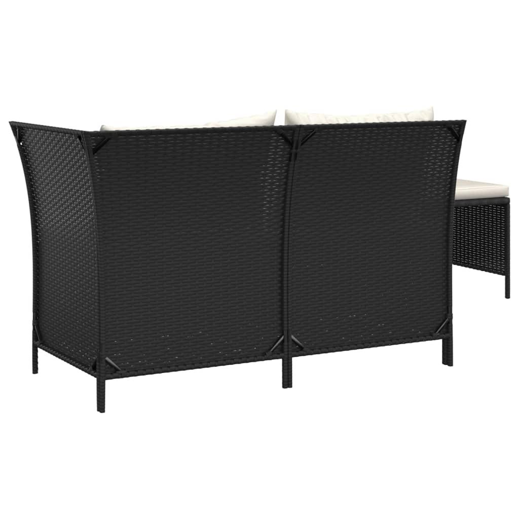 3 Piece Garden Lounge Set with Cushions Black Poly Rattan