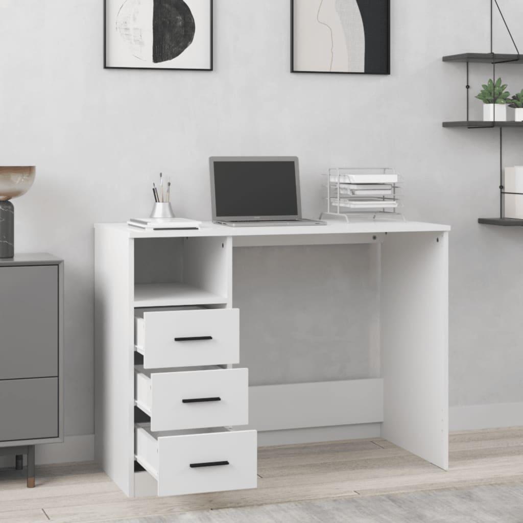 Desk with Drawers White 102x50x76 cm Engineered Wood