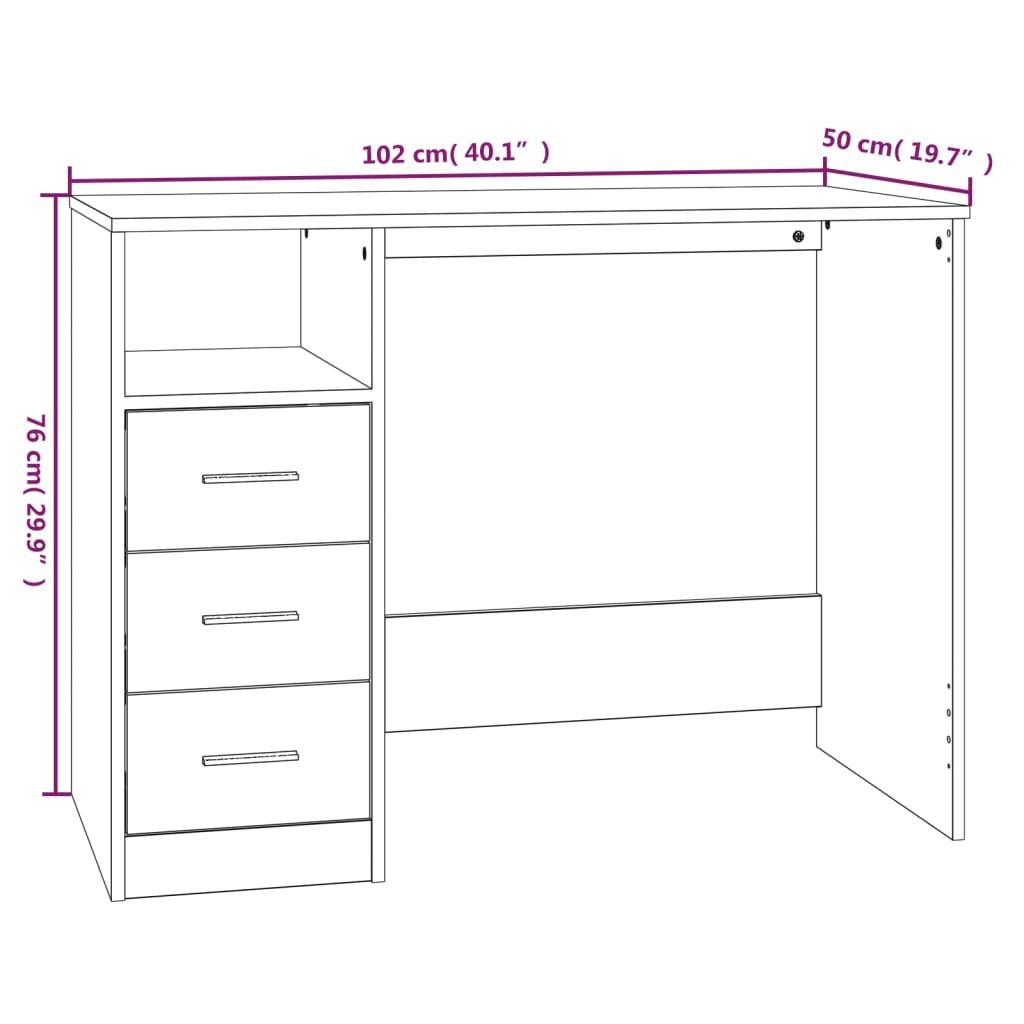 Desk with Drawers White 102x50x76 cm Engineered Wood